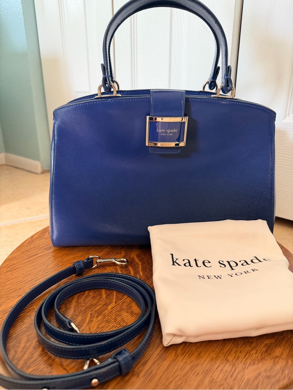 kate spade Katy Shiny Navy Blue Leather Satchel with Removable Strap